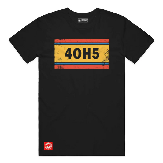 "4OH5" OKC Area Code Tee – Distressed Oklahoma City Shirt in Sunset, Yellow & Thunder Blue Stripes