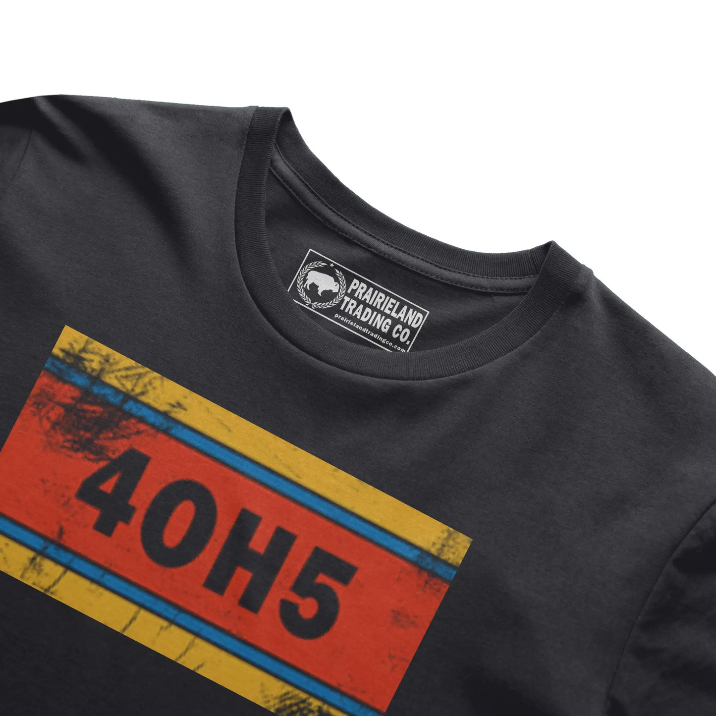 "4OH5" Oklahoma City T-Shirt – Vintage Distressed Tee in Vibrant Sunset, Yellow & Thunder Blue Stripes