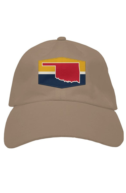 oklahoma (red on mustard & blue) soft baseball cap