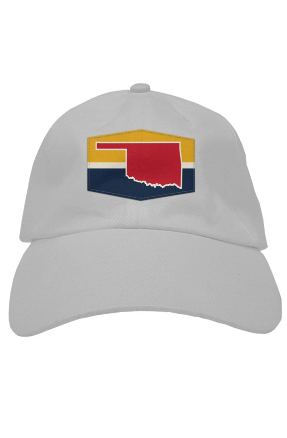 oklahoma (red on mustard & blue) soft baseball cap