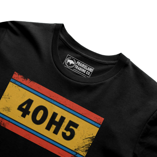 "4OH5" OKC Area Code Tee – Distressed Oklahoma City Shirt in Sunset, Yellow & Thunder Blue Stripes