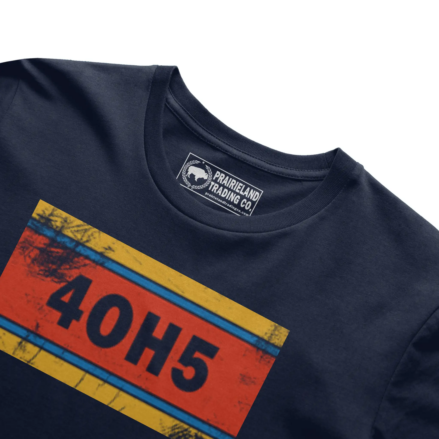 "4OH5" Oklahoma City T-Shirt – Vintage Distressed Tee in Vibrant Sunset, Yellow & Thunder Blue Stripes