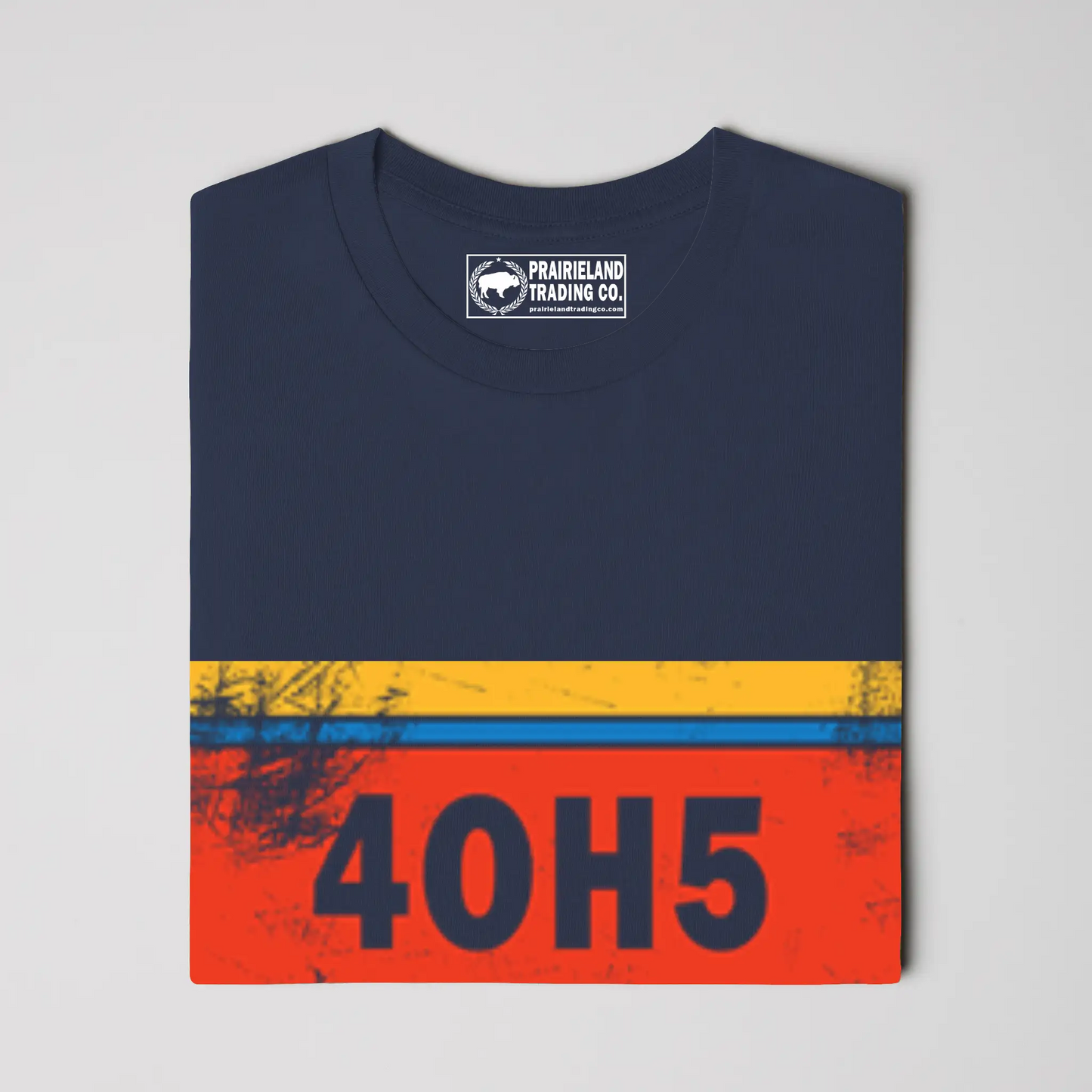 "4OH5" Oklahoma City T-Shirt – Vintage Distressed Tee in Vibrant Sunset, Yellow & Thunder Blue Stripes