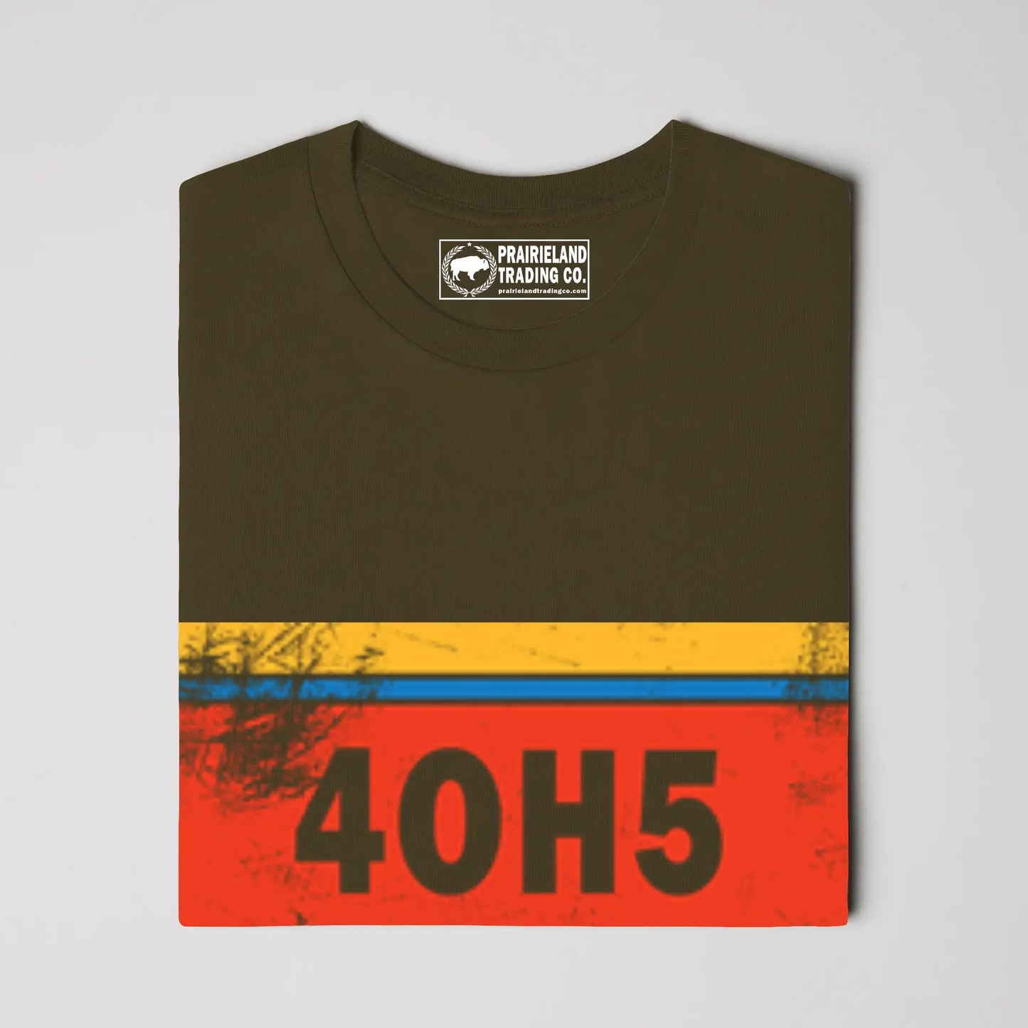 "4OH5" Oklahoma City T-Shirt – Vintage Distressed Tee in Vibrant Sunset, Yellow & Thunder Blue Stripes