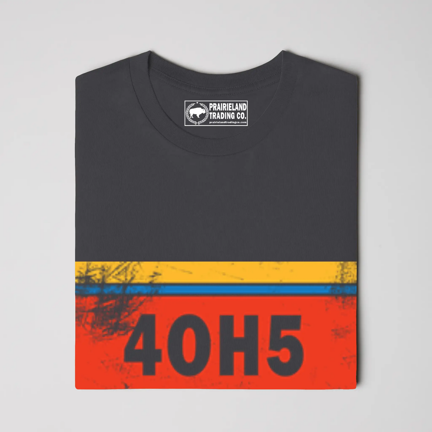 "4OH5" Oklahoma City T-Shirt – Vintage Distressed Tee in Vibrant Sunset, Yellow & Thunder Blue Stripes