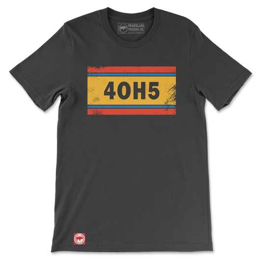 "4OH5" OKC Area Code Tee – Distressed Oklahoma City Shirt in Sunset, Yellow & Thunder Blue Stripes