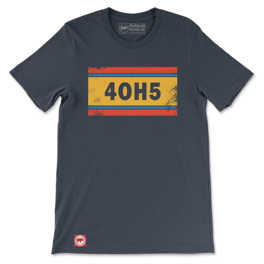 "4OH5" OKC Area Code Tee – Distressed Oklahoma City Shirt in Sunset, Yellow & Thunder Blue Stripes